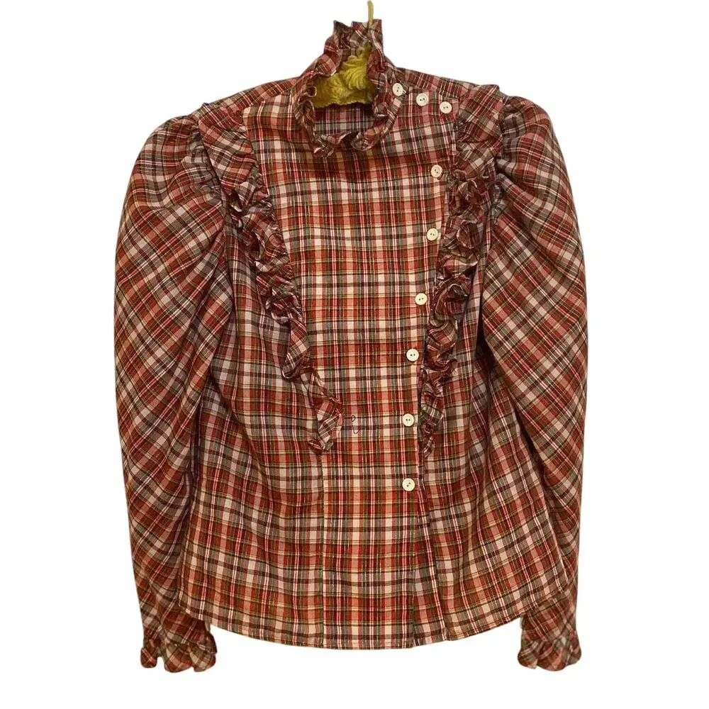 Vtg Western Prairie Red/Wht Check Blouse Skirt Set Boho Western days, Costume,